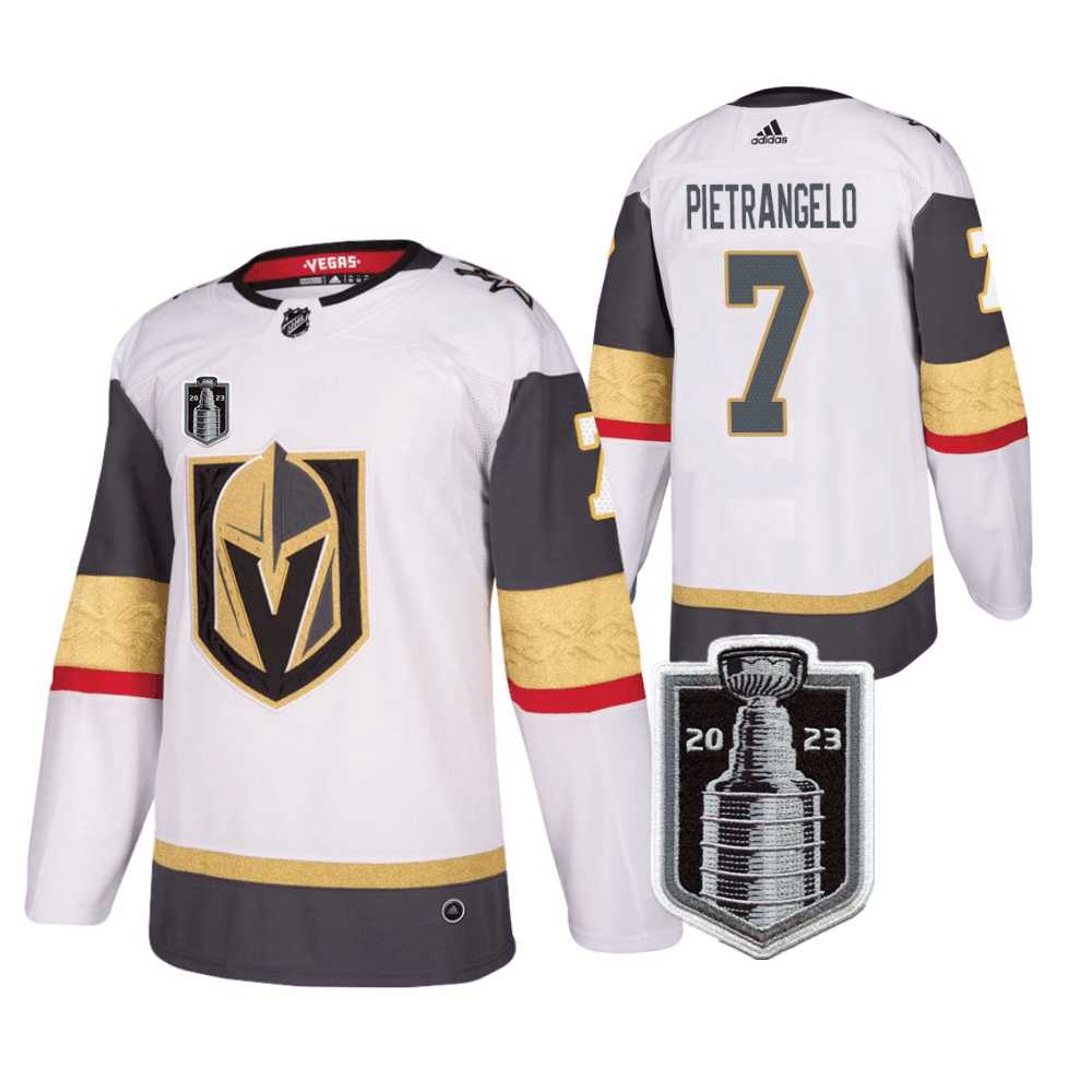 Mens Vegas Golden Knights #7 Alex Pietrangelo White 2023 Stanley Cup Final Stitched Jersey Dzhi